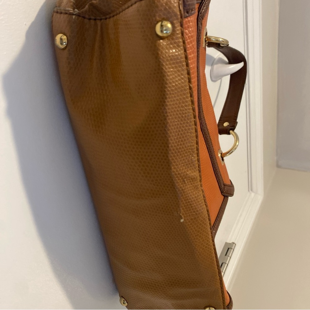 Love Moschino Vintage Orange and Brown Pebbled Leather Satchel Purse Bag - Picture 4 of 13